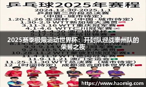 2025赛季极限运动世界杯：开封队迎战泰州队的荣誉之夜