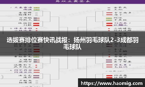 选拔赛排位赛快讯战报：扬州羽毛球队2-3成都羽毛球队